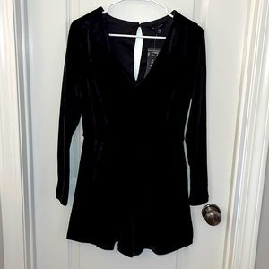 Size M As You Wish black velour romper NWT  v neck and cutout back super cute